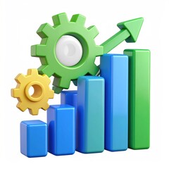 Poster - Colorful 3D Gear And Chart Icon Combination Representing Business Growth And Productivity on Transparent Background