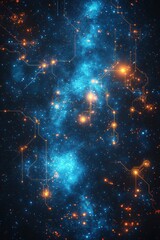 Poster - Futuristic Circuit Board Illustration with Glowing Blue and Orange Lights