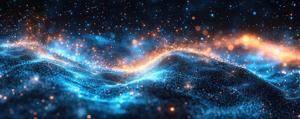 Poster - Abstract Background with Network of Glowing Blue and Orange Lights