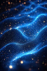 Poster - Abstract blue waves and glowing particles in a starry digital background