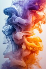 Poster - Vibrant blue and orange smoke swirls creating an abstract art composition