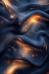 Poster - Elegant waves of blue and golden hues in a dynamic abstract composition