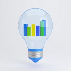 Poster - Firefly 3D Lightbulb Idea With Bar Graph Representing Business Concept Floating on Clear Background
