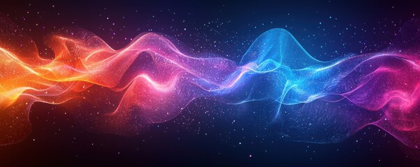 Poster - Colorful energy waves flowing seamlessly across a dark ethereal space