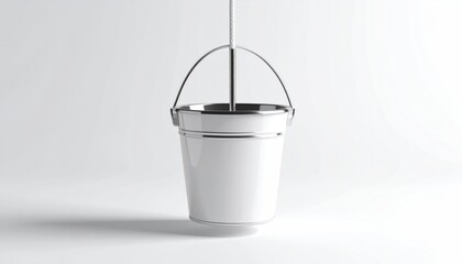 Poster - Floating Mop Bucket Mockup With Reflective Metal Rim and Subtle Shadow on White Background
