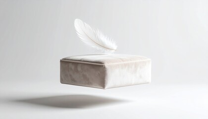 Aufkleber - Floating Velvet Footstool With Feather Against White Background And Subtle Shadow