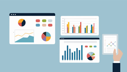 Aufkleber - Screens displaying various types of data visualizations including charts and graphs for analysis use