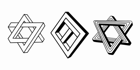 Fototapete - Three impossible shapes  line art vector silhouette illustration