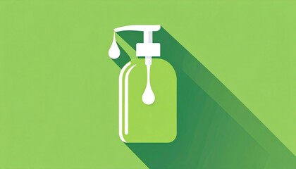 Poster - Minimalist Green Soap Pump Bottle With Droplet Icon Curved Shadow on Light Green Background