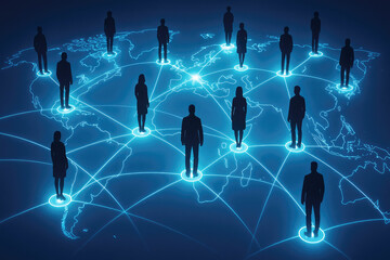 Poster - Global human network connection across continents people world map