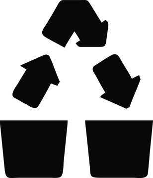 A black silhouette of the recycling symbol, on a white background