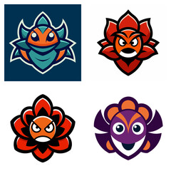 Poster - Four cartoon flower creatures with unique designs and expressions in a colorful arrangement display