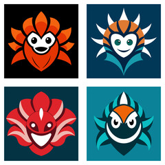 Poster - Collection of four square images each featuring a unique stylized character design with floral elements