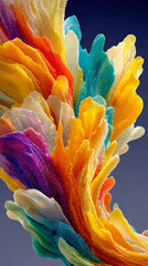 Poster - Vibrant abstract swirls of multicolored strands resembling fluid waves in close-up macro detail