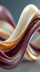 Poster - Abstract wave of layered glossy blue and gold textures with shimmering highlights and fluid curves