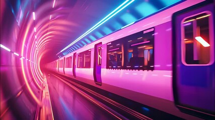 Poster - tunnel, speed train speeding futuristic neon lit High generating visual through with sleek design and vibrant illumination video 4k