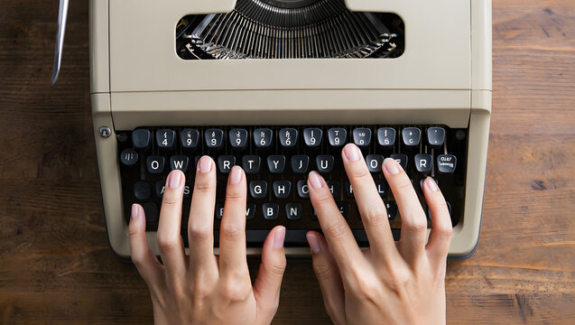 Vintage Typewriter: Close-up of Hands Typing, Retro Style, Nostalgic Mood, Creative Writing Concept.