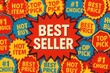 © stickerside - Vibrant image showcasing various promotional labels with phrases like 'Best Seller,' 'Hot Item,' and 'Best Price' in bold, eye-catching colors suitable for retail and marketing concepts.