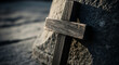 © rifan - Rustic Wooden Cross Resting on Stone A Symbol of Faith, Hope, and Religious Tradition