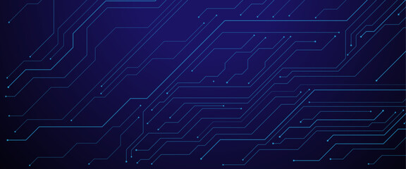 Fototapete - Vector dark blue technology background with crossed lines and dots.