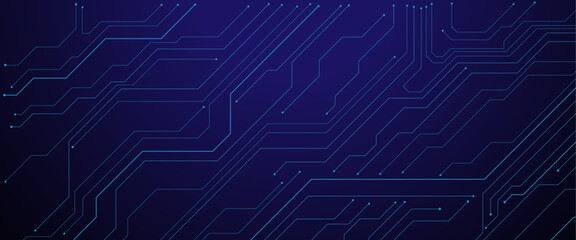 Fototapete - Vector dark blue technology background with crossed lines and dots.