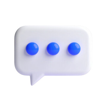 3d speech bubble with three blue dots isolated on transparent background
