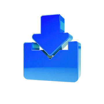 Blue 3d download icon with arrow pointing down isolated on transparent background