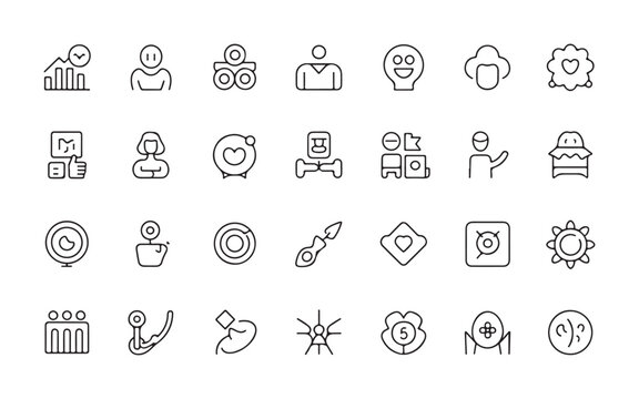 Collection of simple outline icons for business and technology vector
