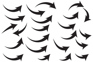 Poster - Collection of curved arrows. Set simple curved hand drawn arrows. Collection of pointers.