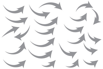 Poster - Collection of curved arrows. Set simple curved hand drawn arrows. Collection of pointers.
