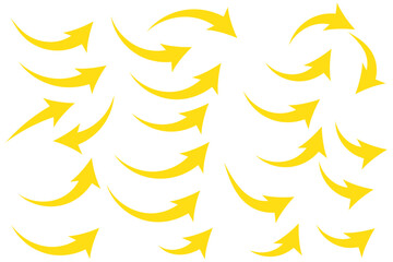 Poster - Collection of curved arrows. Set simple curved hand drawn arrows. Collection of pointers.