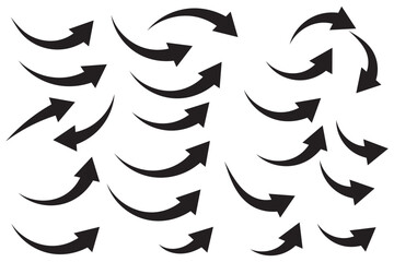 Poster - Collection of curved arrows. Set simple curved hand drawn arrows. Collection of pointers.