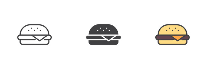 Poster - Burger icon set in line, solid and filled outline style