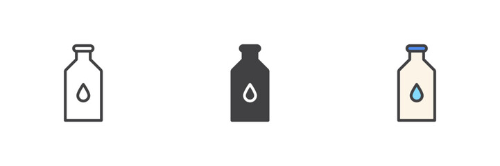 Poster - Milk bottle icon set in line, solid and filled outline style