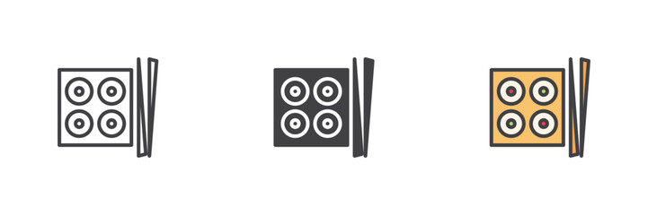 Poster - Sushi tray icon set in line, solid and filled outline style