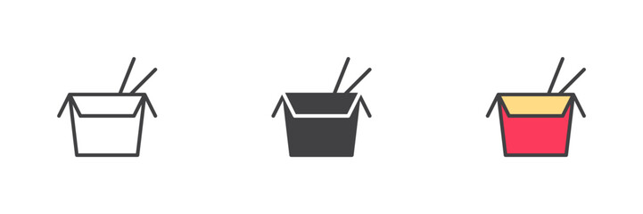 Poster - Noodle box icon set in line, solid and filled outline style