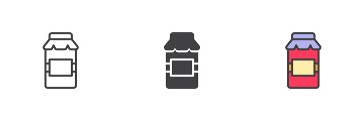 Poster - Juice bottle icon set in line, solid and filled outline style