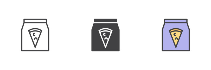 Poster - Pizza box icon set in line, solid and filled outline style