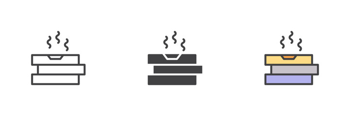 Poster - Stacked pizza boxes icon set in line, solid and filled outline style