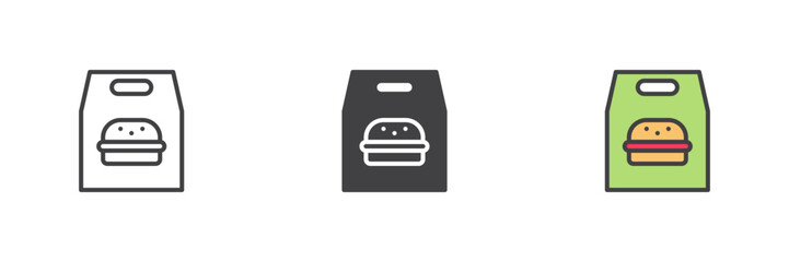 Poster - Takeout bag icon set in line, solid and filled outline style