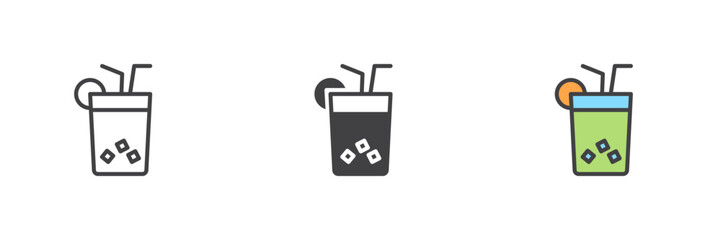 Poster - Cocktail drink icon set in line, solid and filled outline style