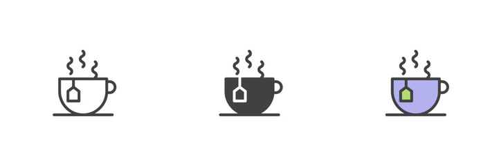 Poster - Cup of tea icon set in line, solid and filled outline style