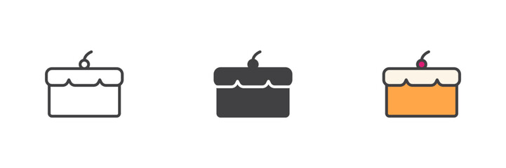 Poster - Cake slice icon set in line, solid and filled outline style