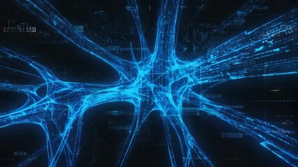 Poster - Complex networks of interconnected neurons transmitting streams of binary code, forming a captivating visualization of futuristic cyberspace and advanced technology