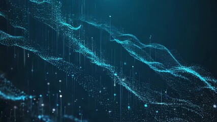 Poster - Abstract futuristic background visualizing digital information flowing as particles forming abstract waves in cyberspace, perfect for technology, science, and innovation related themes