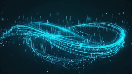 Poster - Digital stream of binary code forming an infinity symbol, representing endless possibilities in the digital world, data flow, and futuristic technology