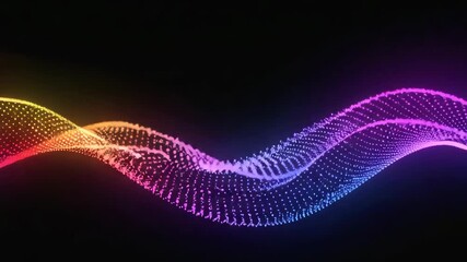 Poster - Colorful digital particles create a vibrant rainbow wave, flowing effortlessly through virtual cyberspace, embodying modern technology and dynamic energy in a mesmerizing abstract design