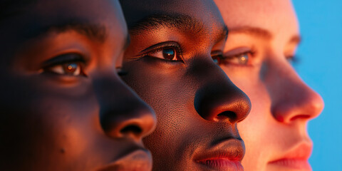 Poster - Three Individuals in Profile View, Varied Skin Tones
