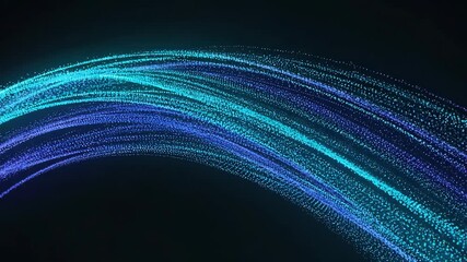 Poster - Abstract blue and cyan particles are flowing on a black background, creating a mesmerizing visual effect that suggests movement, energy, and innovation