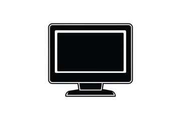 Fototapete - Desktop Computer Screen with Base and Border in Black and White Simple Design silhouette simple desktop computer screen The
